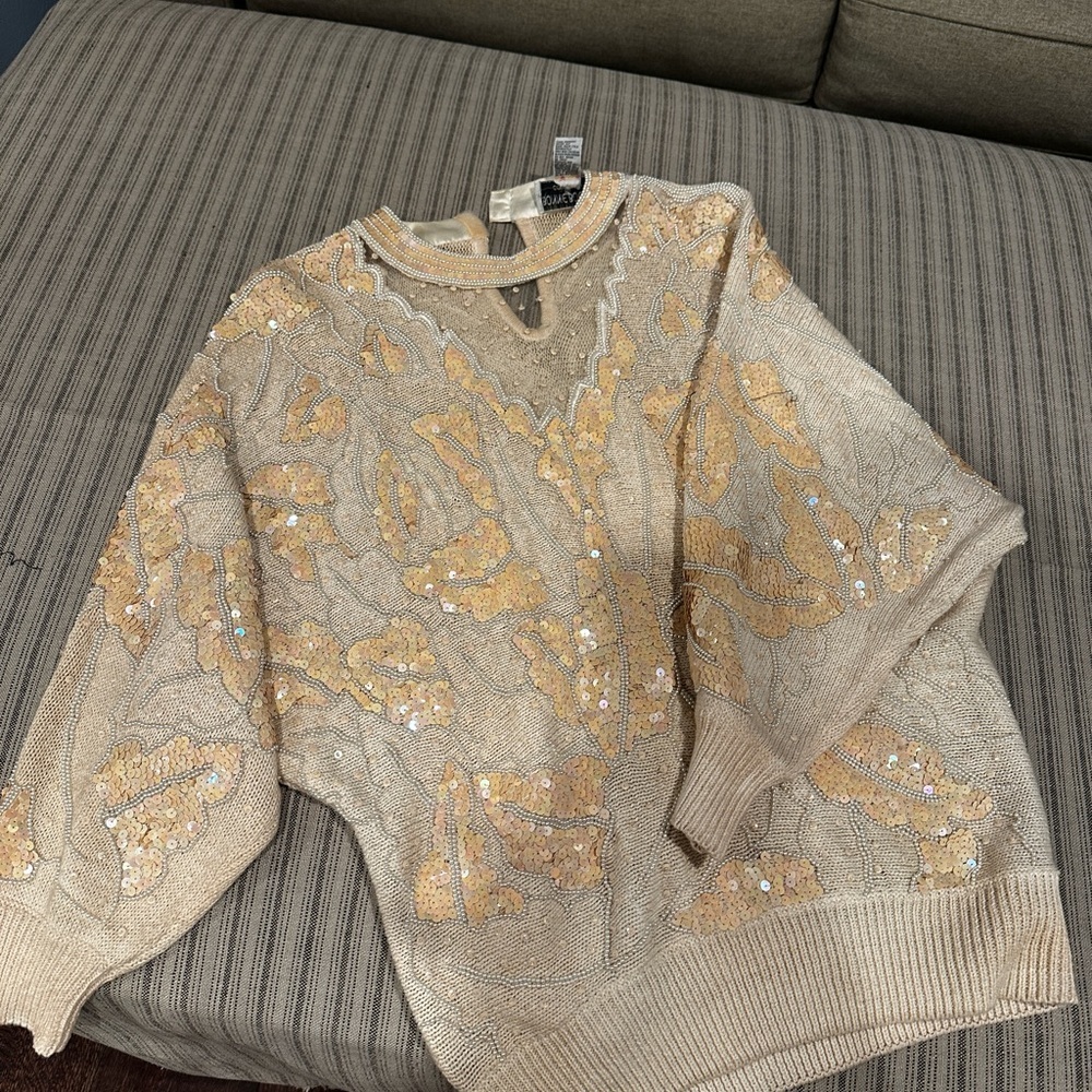 Vintage cream sweater with beading and sequin details